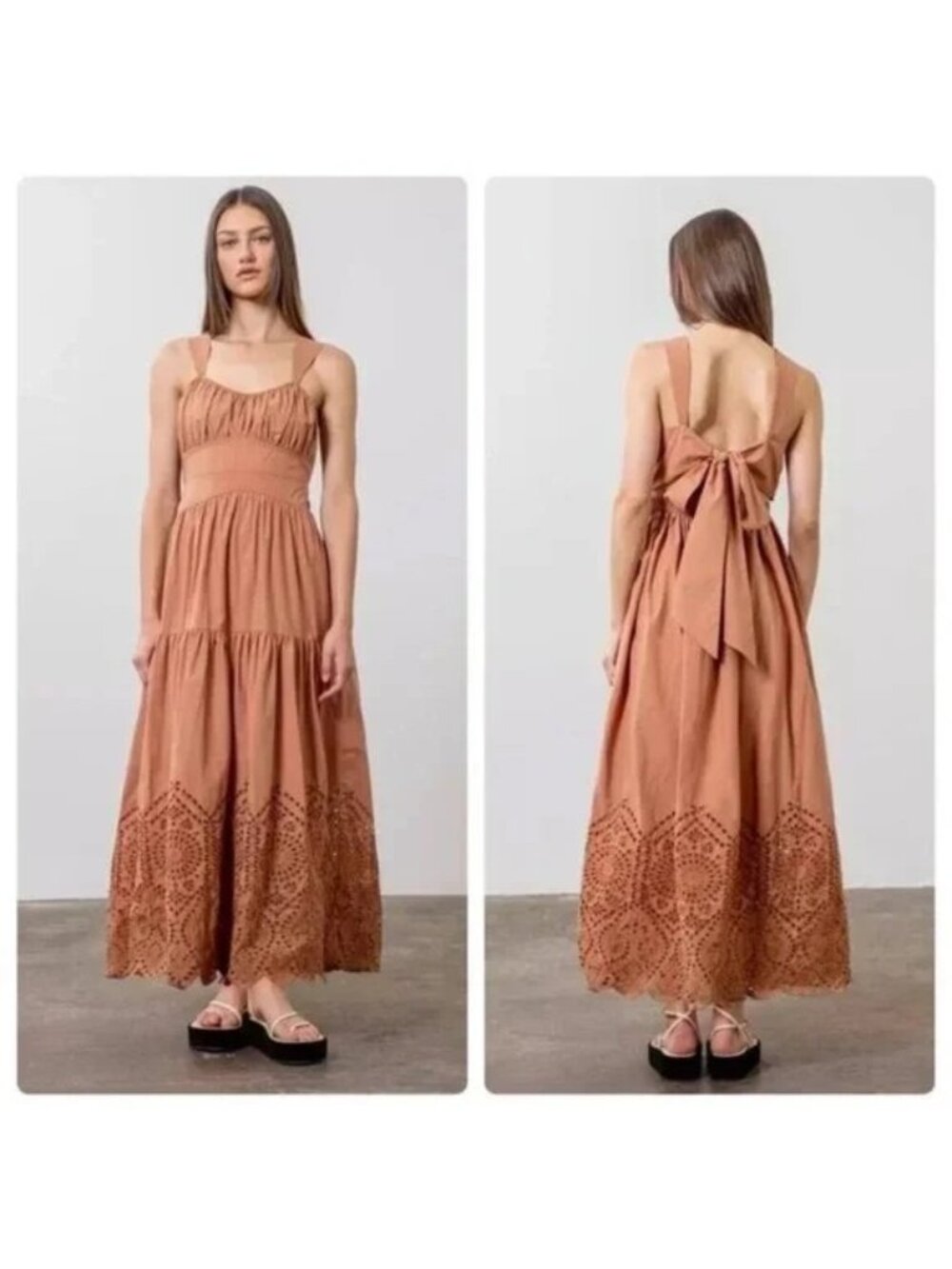 Joie Terracotta Eyelet Maxi Dress Summer Boho Cottage Summer Size Medium Women's